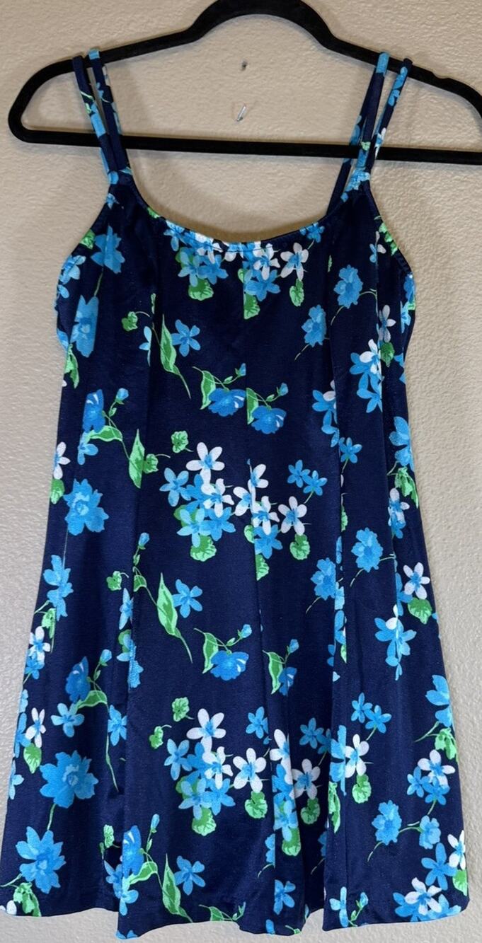 Le Cove Womens 16 Swim Dress Floral Blue Hibiscus Floral One-Piece